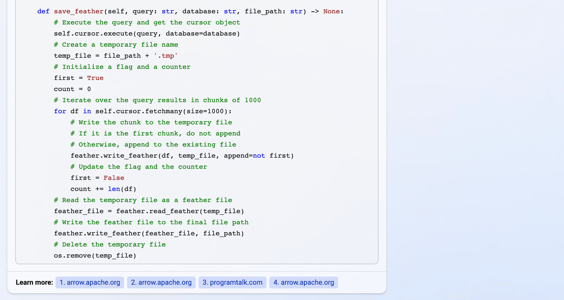 Bing Chat > save_feather() function with a temp file using append in write_feather