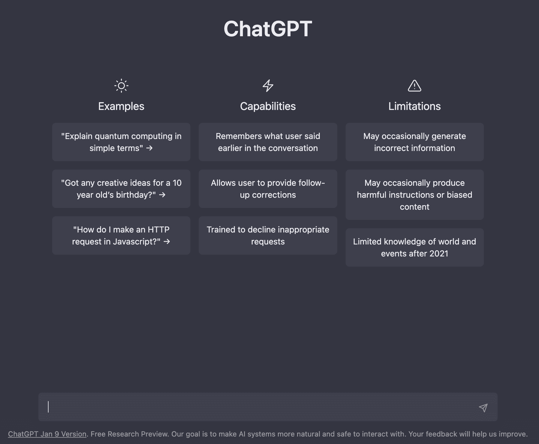 ChatGPT empty dialog screen