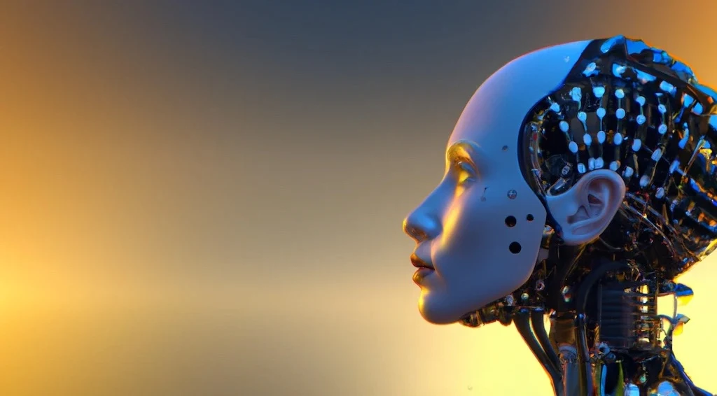 A humanoid robot staring into the distance