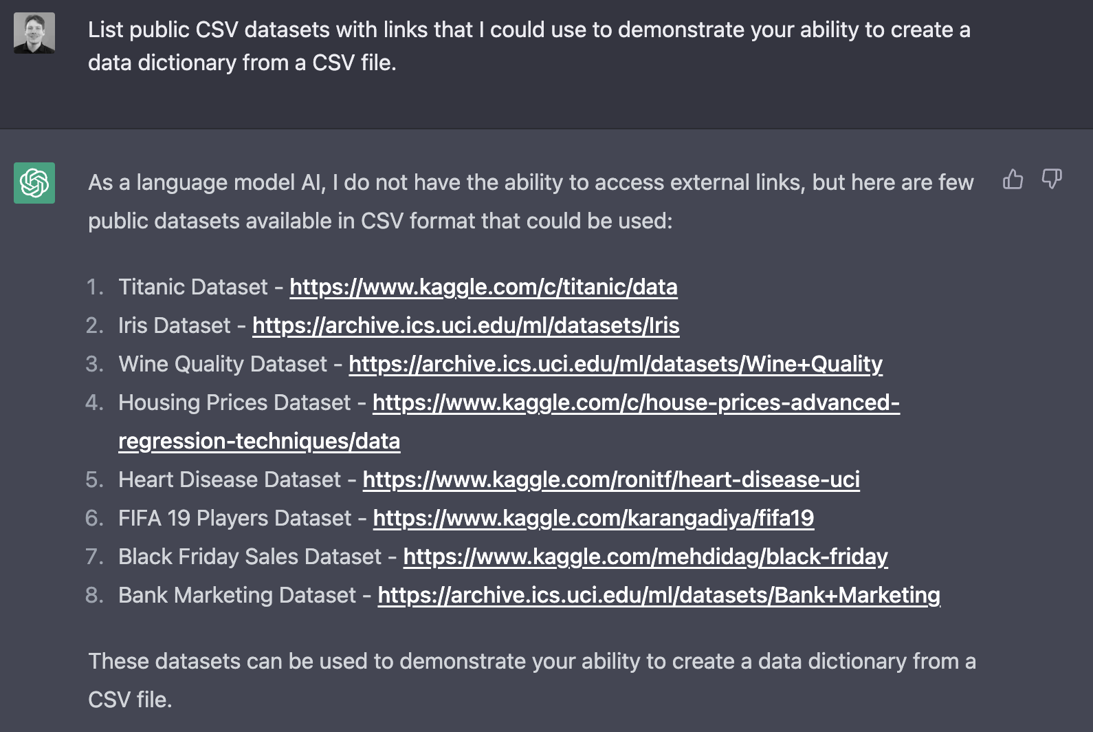 How to create a data dictionary using chatgpt