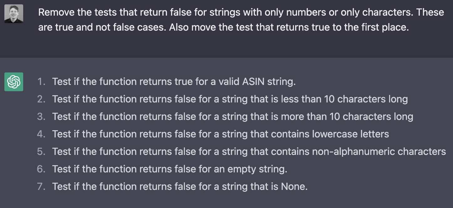 ChatGPT > Remove the tests that return false for strings with only numbers or only characters.