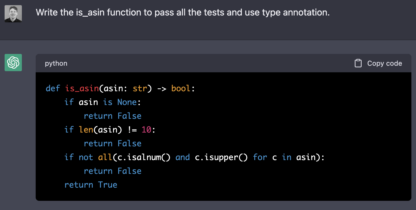 ChatGPT > Write the is_asin function to pass all the tests and use type annotation.